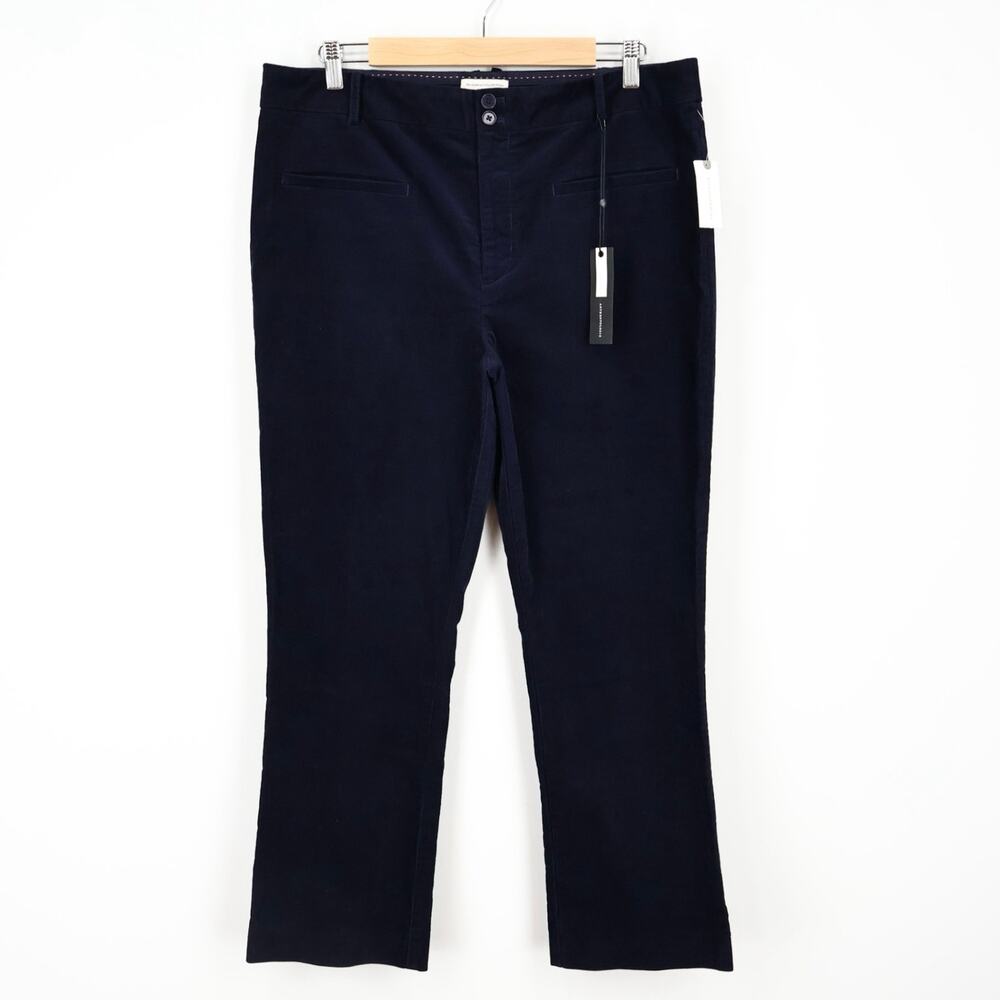 NWT Anthropologie Essentials Corduroy Ankle Pant High Rise Navy Marin Size 14